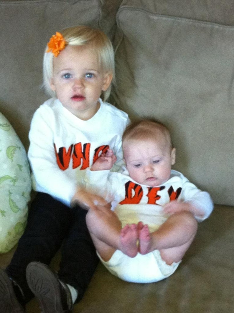 Who Dey Bengals TWIN Set of Baby Bodysuits Great Shower gift for TWINS or siblings