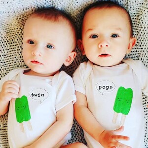 Twin Set &quot;TWIN POPS&quot; bodysuits for TWINS or siblings, great baby shower gift for twins, summer twins gift