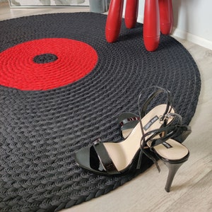 50" across Vinyl Record Rug made from braided soft cotton jersey