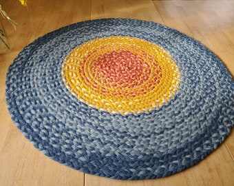 42" sun rug blue and yellow braided for a kid's room