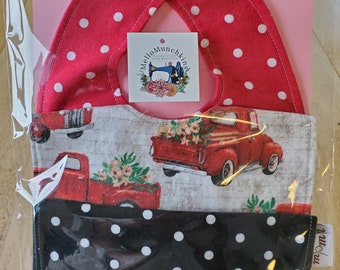 red truck and polka dots flannel bib set for babies newborn-2 years old