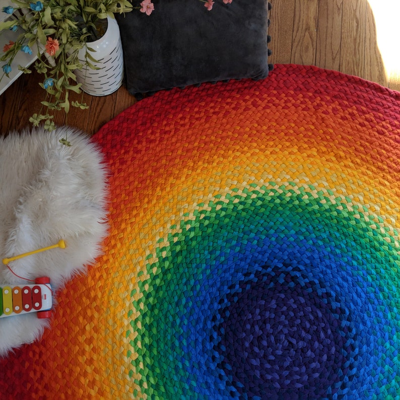 72 Rainbow Rug made from braided recycled t shirt image 3