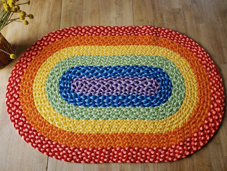 33x50 Rainbow Rug made from braided recycled t shirt image 3