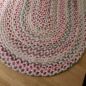 Vintage Rose, Sage green, natural, and sand braided rug from cotton t shirts handmade in the USA image 4