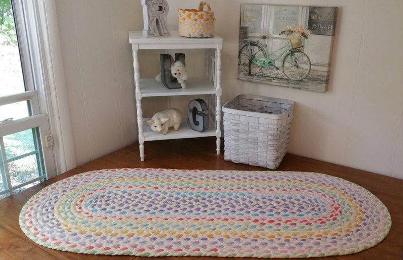Pastel and Natural Braided Rug Using Pistachio Lavender Etsy