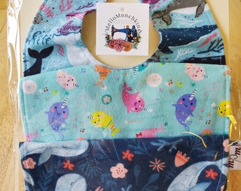 sea creatures flannel bib set for babies newborn-2 years old