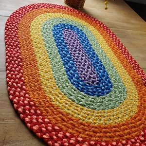 33x50 Rainbow Rug made from braided recycled t shirt image 4