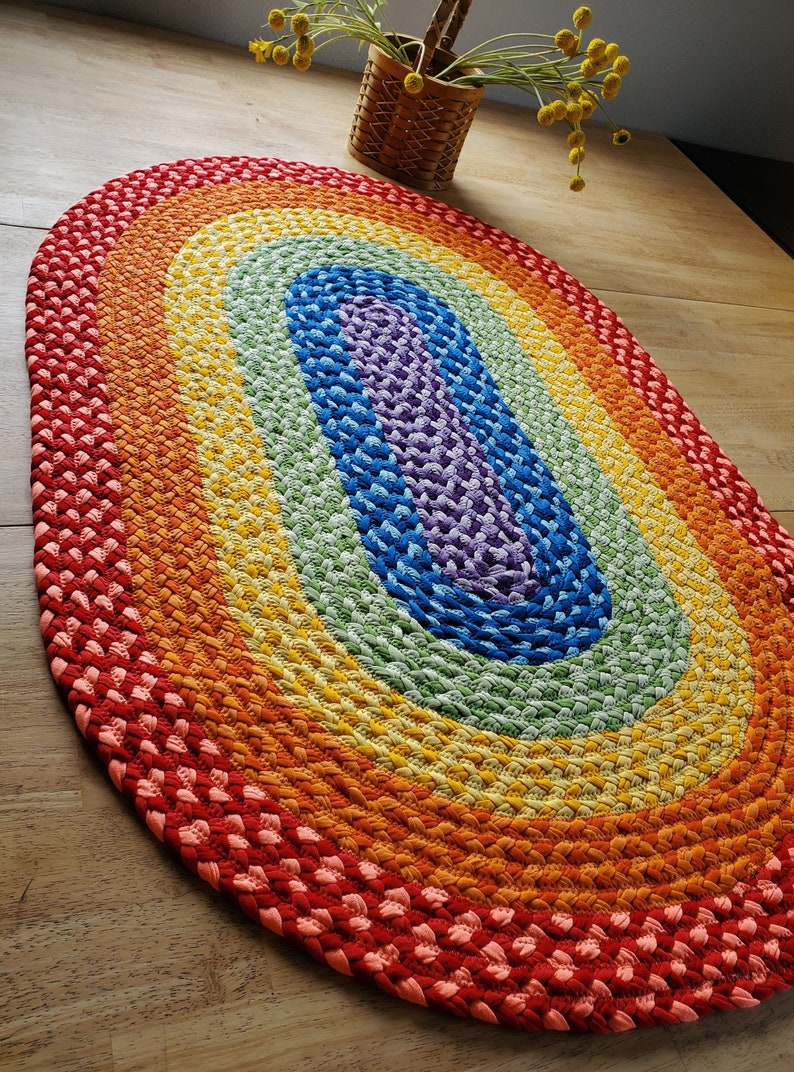 33x50 Rainbow Rug made from braided recycled t shirt image 4