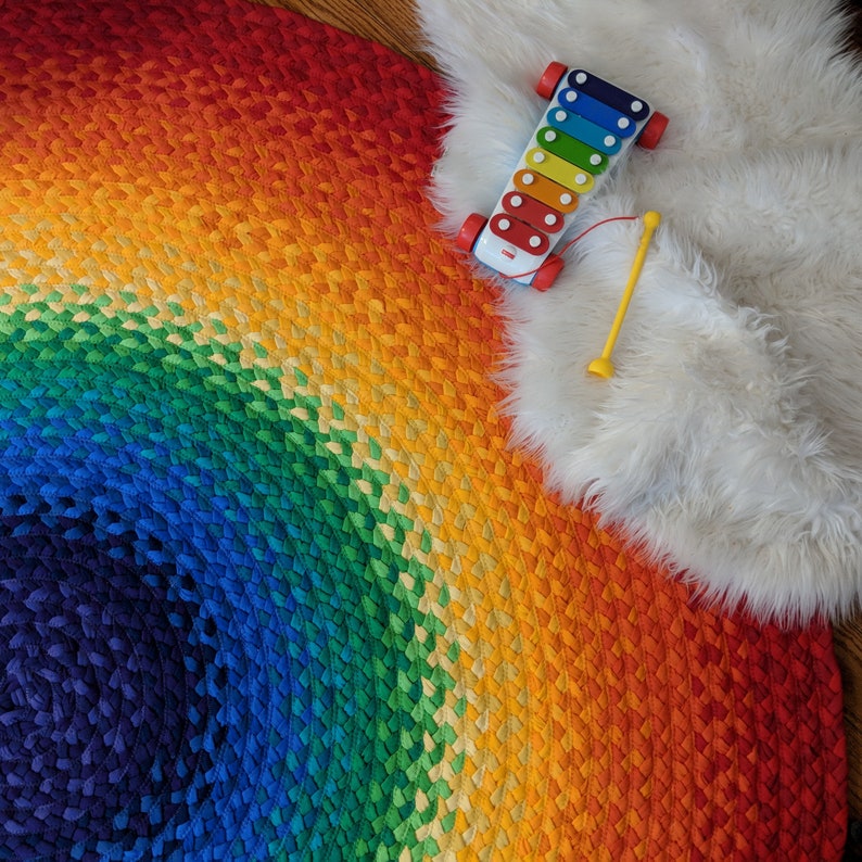 72 Rainbow Rug made from braided recycled t shirt image 1