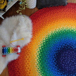 72 Rainbow Rug made from braided recycled t shirt image 2