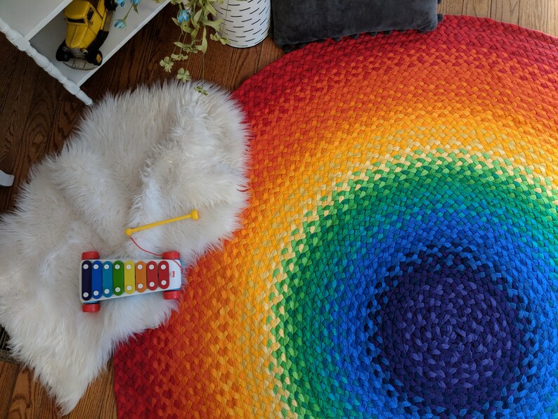 72 Rainbow Rug made from braided recycled t shirt image 2