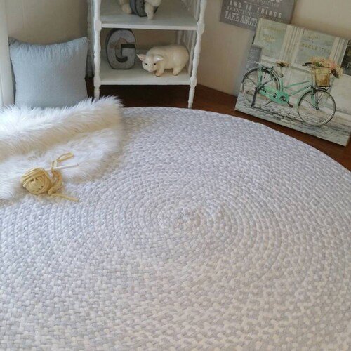 Gray and White Braided Rug From Cotton T Shirts Handmade in Etsy