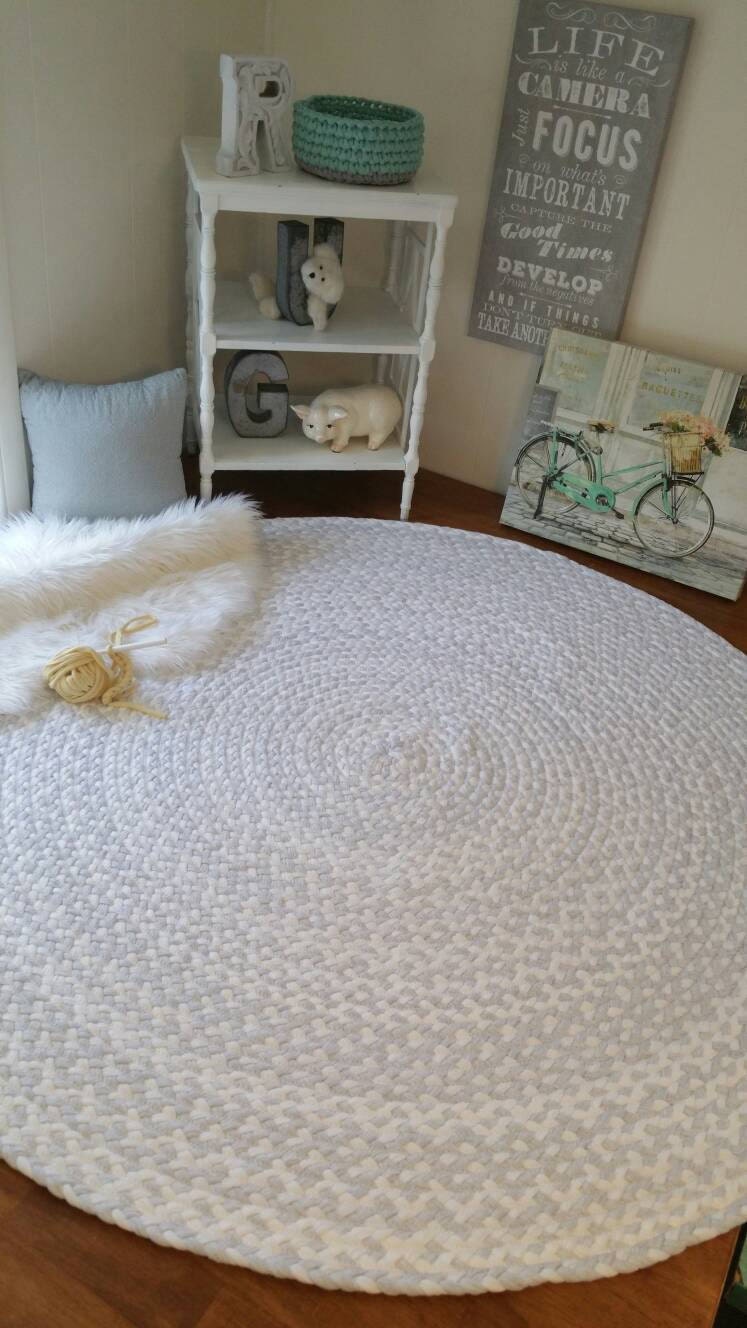 Gray And White Braided Rug From Cotton T Shirts Handmade In The Usa