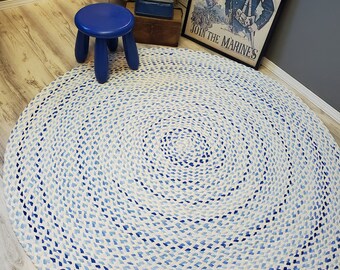 60"  blue, light gray, natural braided rug