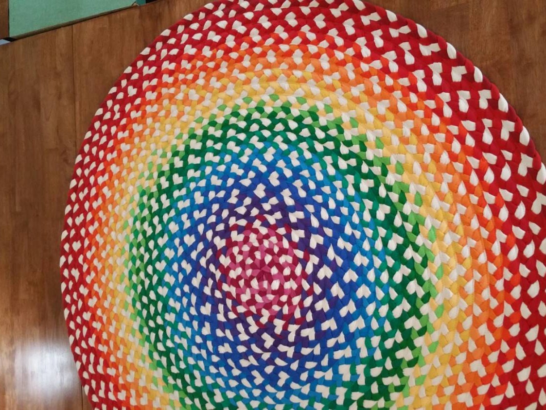 Rainbow Braided Rug Created From New and Recycled T Shirts Etsy