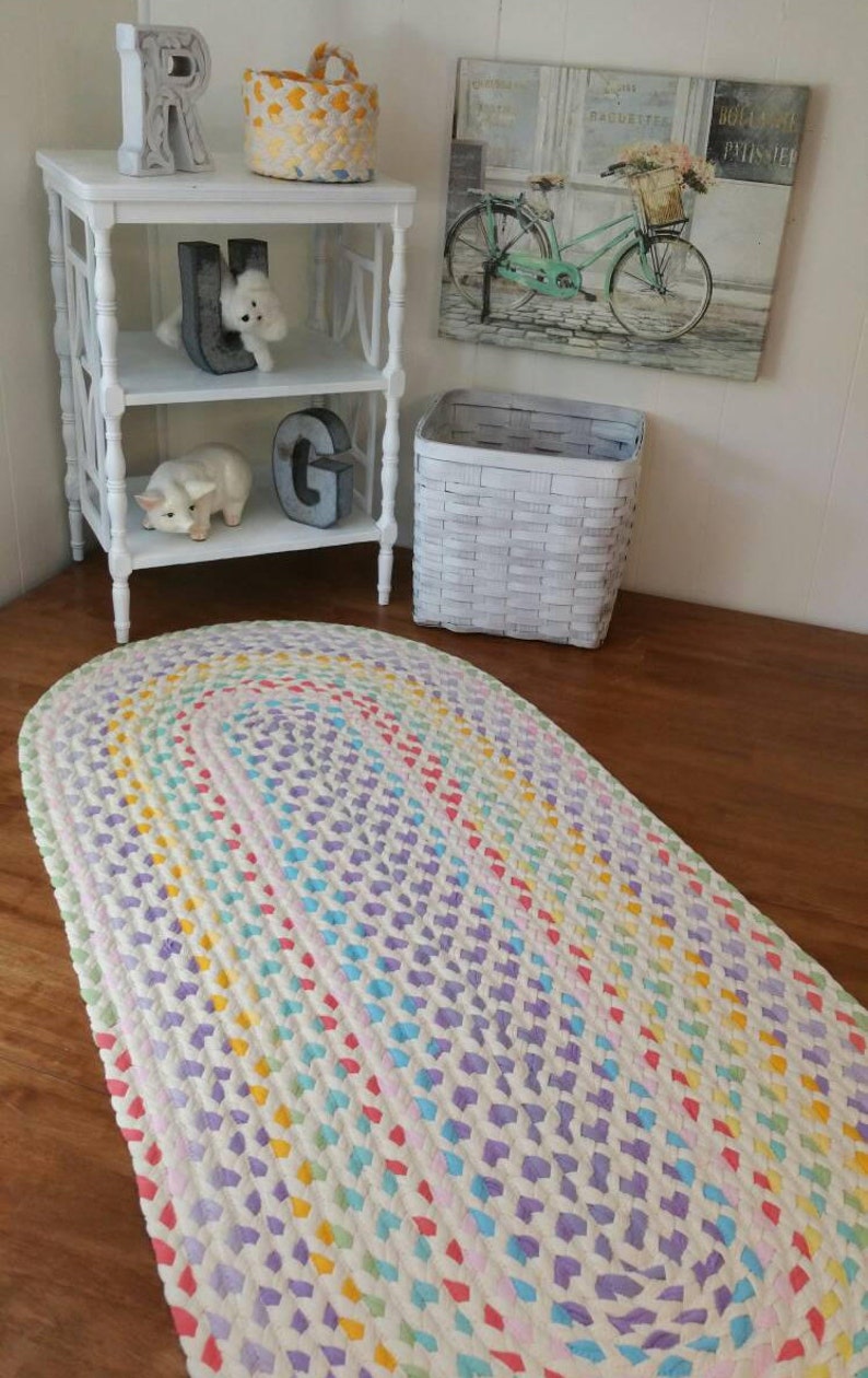 Pastel and Natural Braided Rug Using Pistachio Lavender Etsy