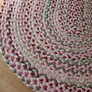 Vintage Rose, Sage green, natural, and sand braided rug from cotton t shirts handmade in the USA image 2