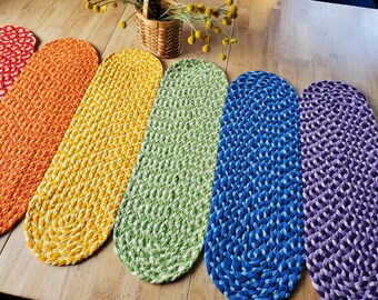 34"x62" rainbow ovals braided from soft cotton