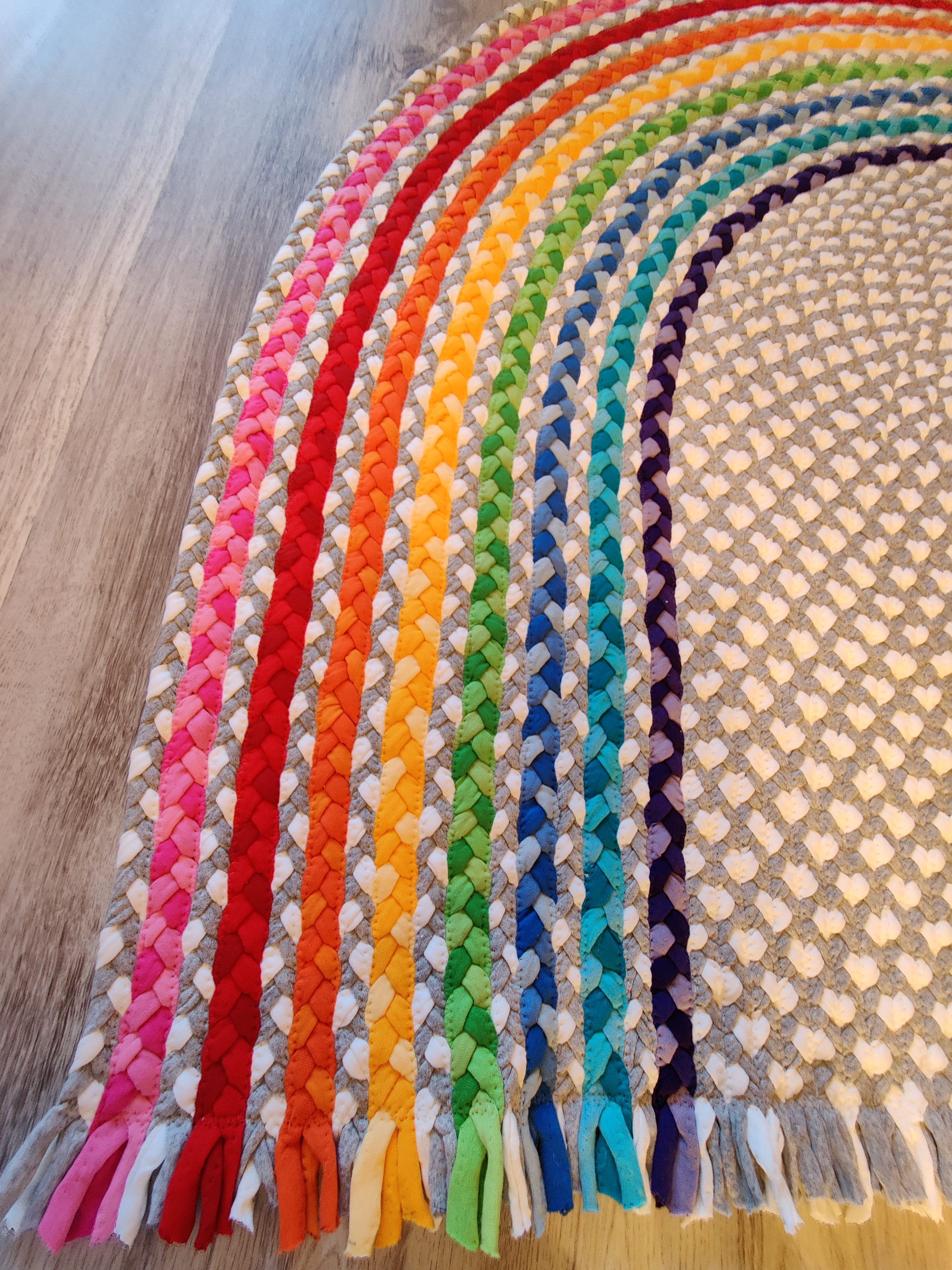 55 X 43 Rainbow Rug Made From Braided Recycled T Shirt