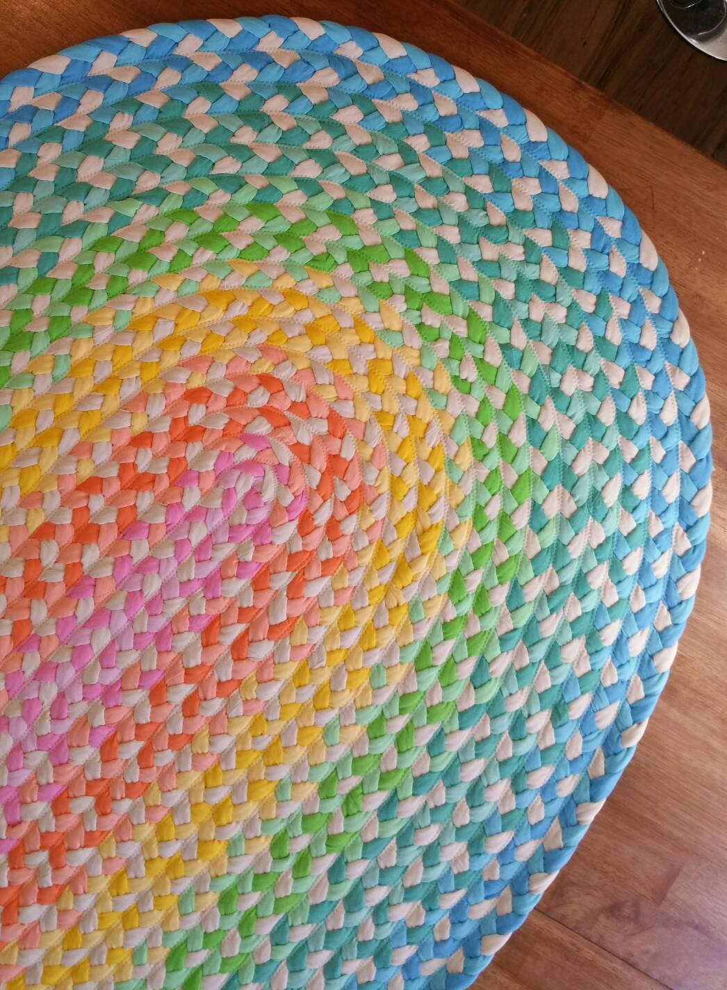 40 X 58 SALE Pastel and natural rainbow braided cotton nursery rug