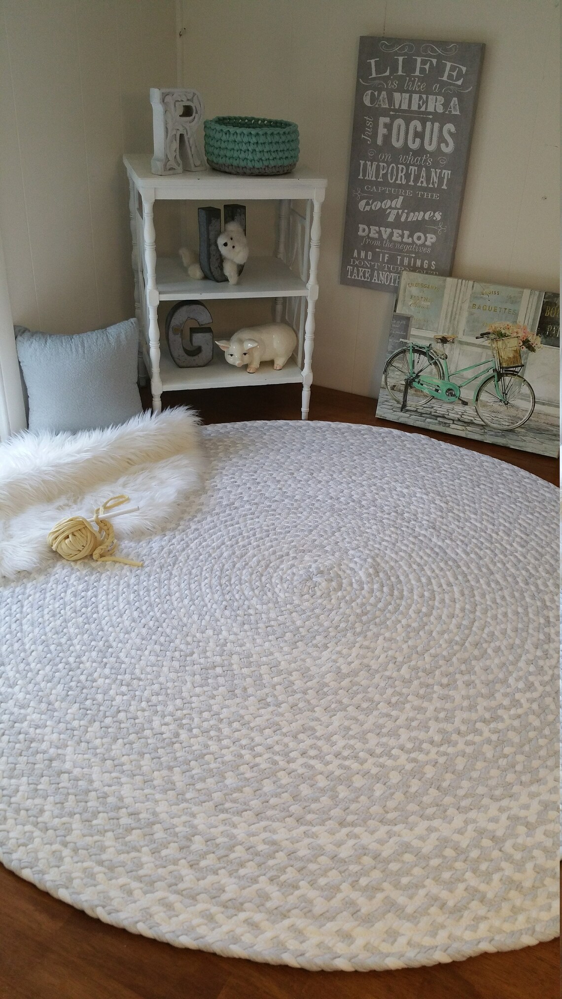 Gray and White Braided Rug From Cotton T Shirts Handmade in Etsy