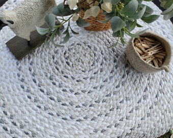 38" multi warm gray and white braided rug