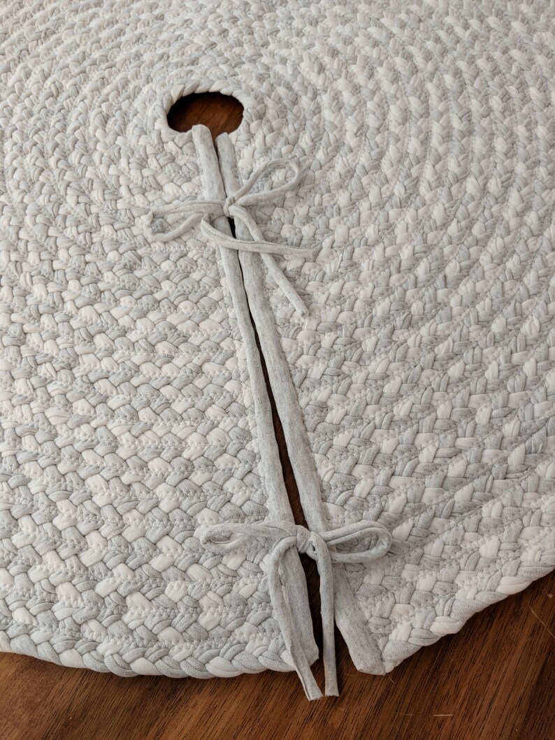 Gray and white braided rug Christmas tree skirt Etsy