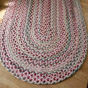 Vintage Rose, Sage green, natural, and sand braided rug from cotton t shirts handmade in the USA image 3