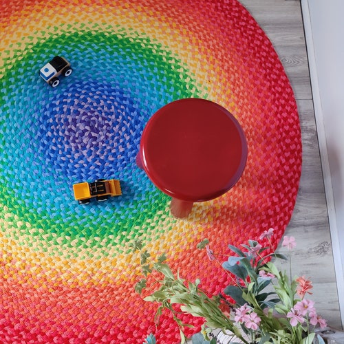 Rainbow Braided Rug Created From New and Recycled T Shirts Etsy