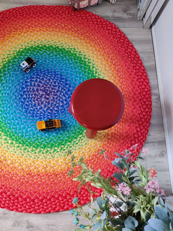48 Sherbet Rainbow Rug Made From Braided Recycled T Etsy