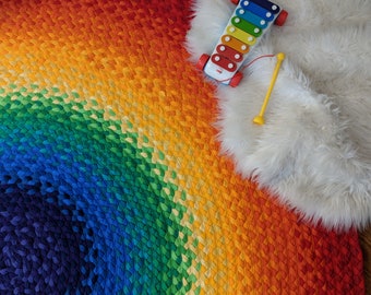 57" Rainbow Rug made from braided cotton jersey fabric