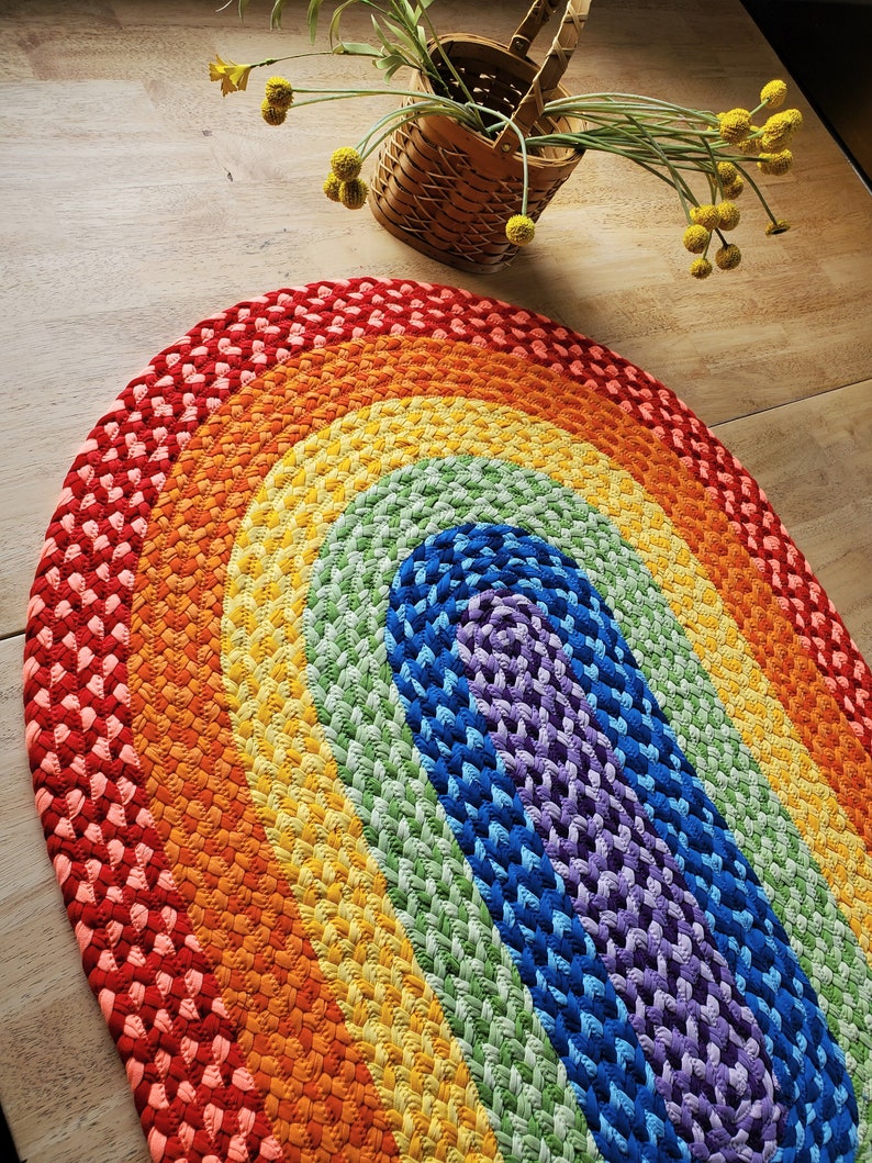 33x50 Rainbow Rug made from braided recycled t shirt image 1