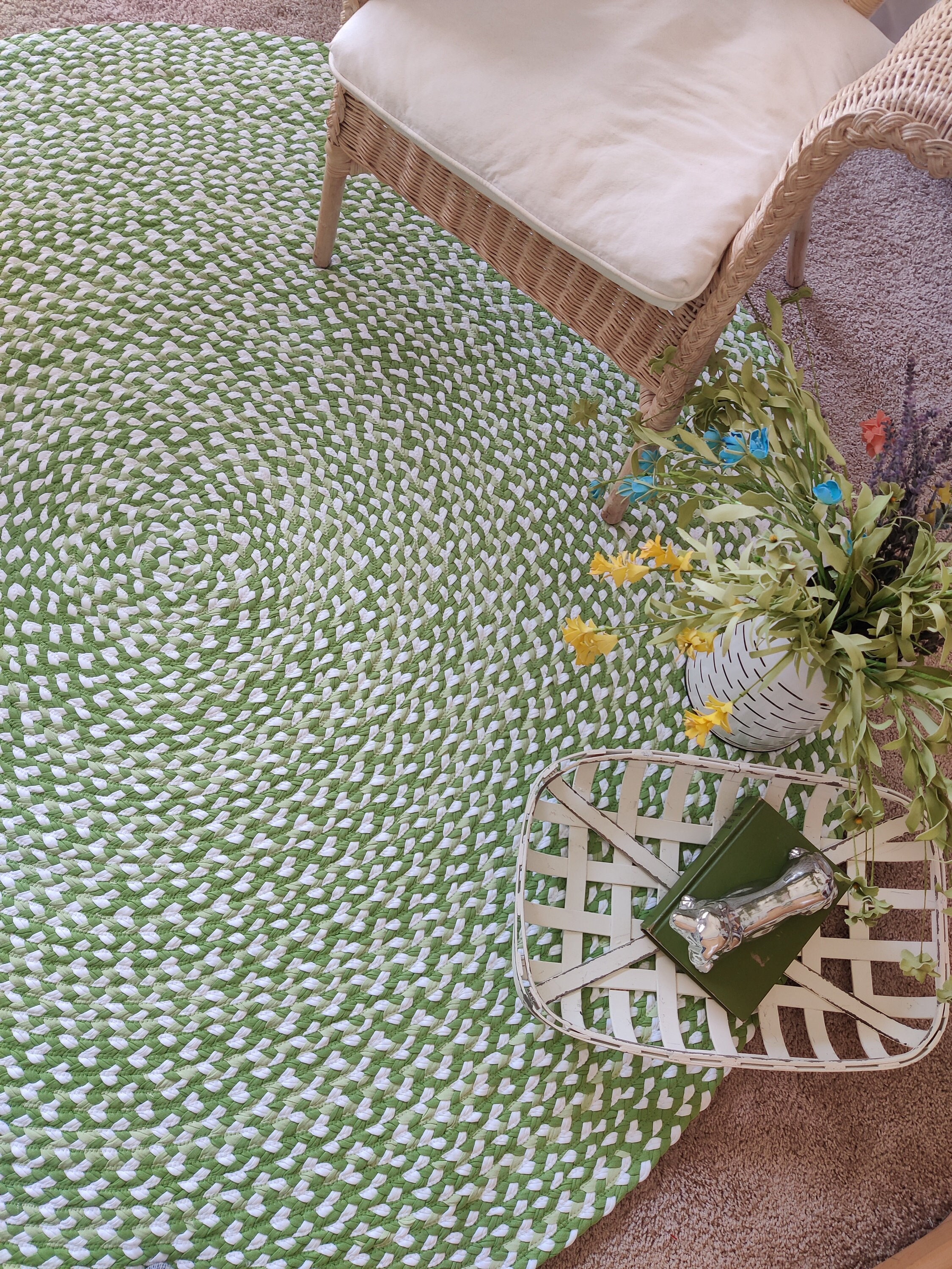 Tapis de Pépinière Tressé Vert et Blanc T-Shirts en Coton