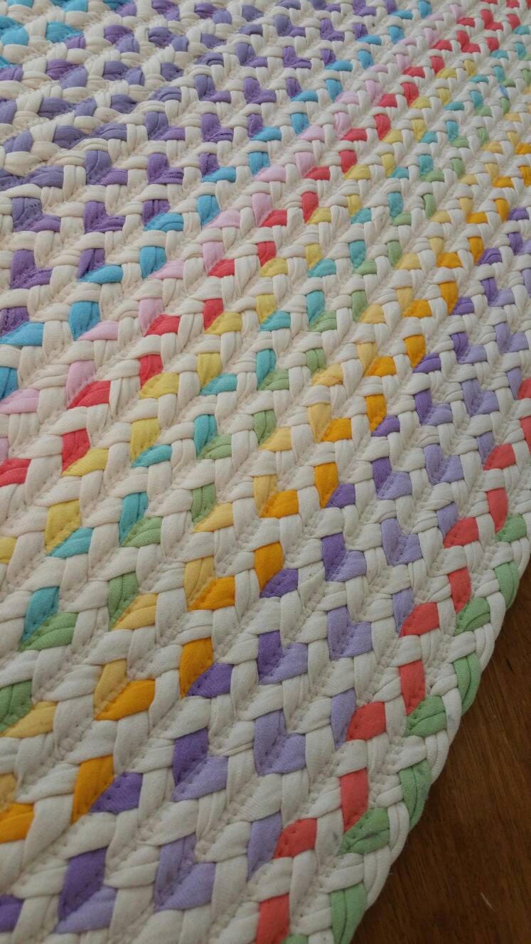 Pastel and Natural Braided Rug Using Pistachio Lavender Etsy