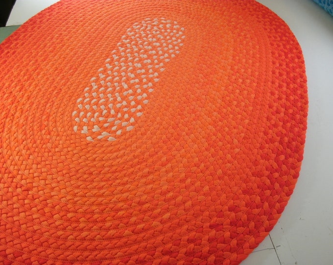 Ready to Ship 48x 66 Bright Orange Rug Braided From Organic Cotton and