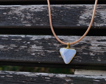 Triangle Blue Lace Agate Pendant Necklace - Brass Styled Geometry