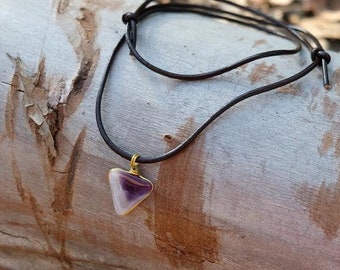 Amethyst Triangle Pendant Necklace - Brass styled