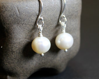 Pearl Sterling Silver Handmade Minimalist Earrings