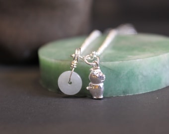 Silver Pig Jade Donut necklace,Birth animal, Zodiac jewelry, Birthstone, Gift for her, Dainty necklace, Birthday Gift