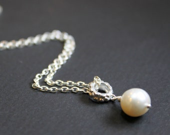 Pearl Minimalist Pendant Necklace, Sterling Silver Chain , Bridesmaid Gift, Wedding Gift