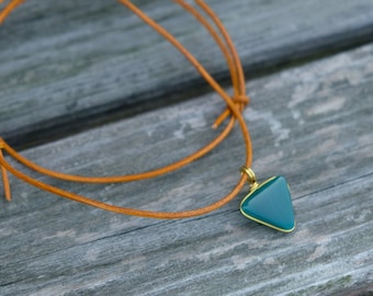 Green Agate Triangle Pendant Necklace - Brass styled