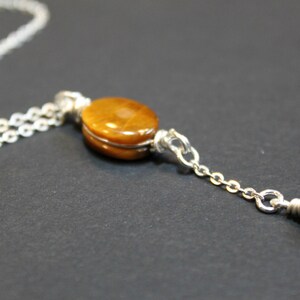 Golden Tigers Eye Minimalist Pendant Necklace, Sterling Silver Chain , Bridesmaid Gift, Wedding Gift