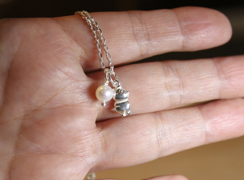 Baby Gift Gift for her Zodiac jewelry,Birthstone Birthday Gift Dainty Silver Pig Baby Pearl Necklace,Birth animal