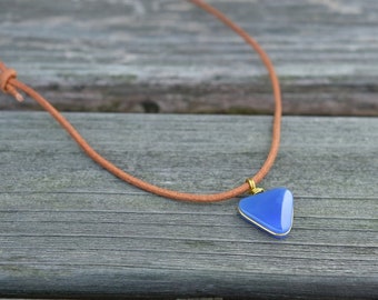 Blue Agate Triangle Pendant Necklace - Brass styled