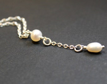 Pearl Minimalist Pendant Necklace, Sterling Silver Chain , Bridesmaid Gift, Wedding Gift