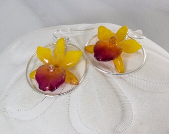 Flor Orchid Drop Earrings with Hoops - Yellow