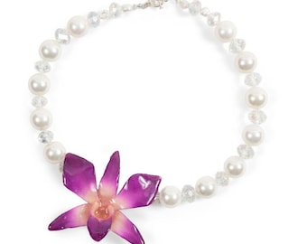Real Orchid Necklace with Mother of Pearl
