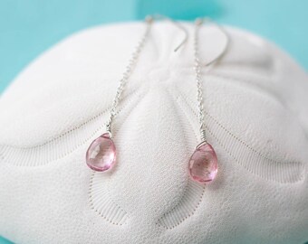 Pink Gemstone Drop Threader Earrings