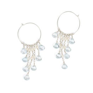 Gemstone Chandelier Hoop Earrings With Petite Pearl & Topaz