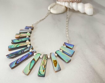 Abalone and Sterling Bib Necklace